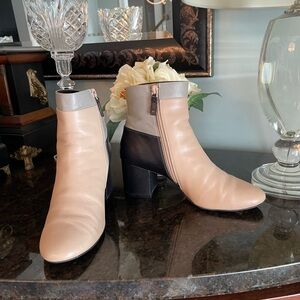 Cole Haan Grand.os Tan/Gray/Black Colorblock w/block Heel Dress Boots Size 8.5